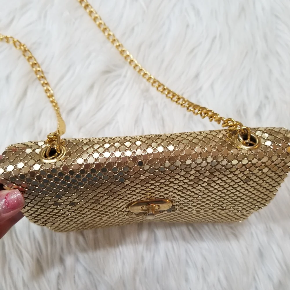 Gold Mesh Evening Clucht Crossbody Bag.